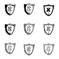 Shield insecure doodle vector icon. Drawing sketch illustration hand drawn line eps10 Royalty Free Stock Photo