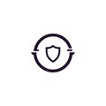 Shield inside circular arrow icon representing continuous protection and security refresh cycle Royalty Free Stock Photo