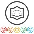 Shield of justice with scales ring icon, color set Royalty Free Stock Photo