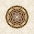 Shield of the Kazakh warrior, the Mongol. Asian National Sora in a circle. Steppe motifs Royalty Free Stock Photo