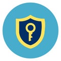 Shield With Key Icon On Round Blue Background Royalty Free Stock Photo