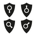Shield key icon. Security lock symbol. Black shield shapes. Vector illustration. Royalty Free Stock Photo