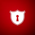 Shield with keyhole icon isolated on red background. Protection and security concept. Safety badge icon. Privacy banner Royalty Free Stock Photo
