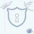 Shield with keyhole line sketch icon isolated on white background. Protection and security concept. Safety badge icon Royalty Free Stock Photo