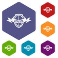 Shield knight icons vector hexahedron