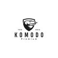 Shield Komodo logo black silhouette logo icon designs vector icon stamp. Comodo Dragon template label badge black luxury mascot Royalty Free Stock Photo