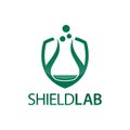 Shield Lab. Shield with laboratory icon flat logo concept design template