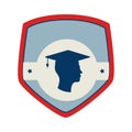 Shield and label with silhouette graduate