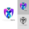 Shield and letter M logo template, security logos