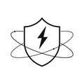 Shield with lightning. Linear shield icon. Protection symbol