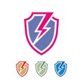 Shield lightning logo design. Protection power sign.