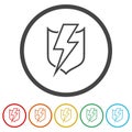 Shield with lightning sign. Set icons in color circle buttons Royalty Free Stock Photo