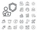 Shield line icon. Privacy secure sign. Salaryman, gender equality and alert bell. Vector