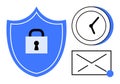 Security Badge with Lock, Clock, and Envelope Representing Data Protection and Time Management Royalty Free Stock Photo