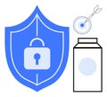 Shield with Lock, Bullseye with Arrow, and Rectangular Object Conveying Security and Accuracy Royalty Free Stock Photo