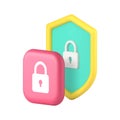 Shield with lock data protection privacy security safety identification 3d icon realistic vector