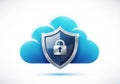 A shield with a lock icon is centrally placed, symbolizing security. Behind it are cloud Royalty Free Stock Photo