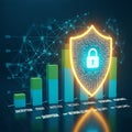 Shield with a lock icon hovers prominently, symbolizing data Royalty Free Stock Photo