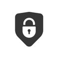 Shield lock icon vector simple pictogram black white graphic, data protect privacy padlock safe guard glyph symbol, cyber virtual Royalty Free Stock Photo