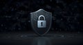 Shield with Lock Representing Security and Protection on Dark Background Royalty Free Stock Photo