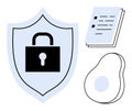 Security Shield with Lock, Document Icon, and Abstract Avocado Illustration Royalty Free Stock Photo