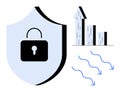 Data Protection with Security Shield, Growth Chart, and Arrows Indicating Movement Royalty Free Stock Photo