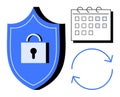 Secure Data Cycle with Shield, Lock, Calendar, and Circular Arrow Elements Royalty Free Stock Photo