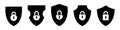 Shield locks icon set. Different shield shapes with locks. Shield lock icon. Shield protection. Virus protection. Protection