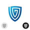 Shield logo. Blue spiral abstract shield symbol. Guard sensor button shape example. Royalty Free Stock Photo