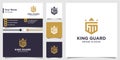 Shield logo with modern king crown concept and business card design Premium Vector Royalty Free Stock Photo