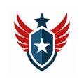 Shield Logo with Star and Eagle Wing Elements Royalty Free Stock Photo