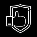 Shield logo with thumps up isolated on black background