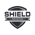 Shield logo vector with emblem style, black and white Royalty Free Stock Photo