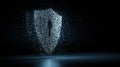 Glowing Binary Code Shield Hovering Over Login Field in Dark Environment Showcasing Advanced Security Measures in Royalty Free Stock Photo