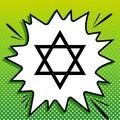 Shield Magen David Star. Symbol of Israel. Black Icon on white popart Splash at green background with white spots. Illustration