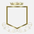 Shield modern heraldic shapes logo with crown in golden colors