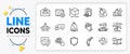 Shield, Online question and Cogwheel settings line icons. For web app. Vector