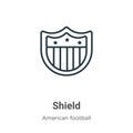 Shield outline vector icon. Thin line black shield icon, flat vector simple element illustration from editable american football Royalty Free Stock Photo