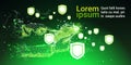 Shield over green Data protection privacy concept GDPR Cyber security network background. shielding personal information