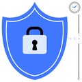Shield with Padlock and Clock Representing Cybersecurity and Time Management Royalty Free Stock Photo