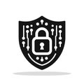 Shield and padlock icon. Black shield with padlock symbol. Royalty Free Stock Photo