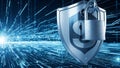 Shield with padlock icon on futuristic digital background Royalty Free Stock Photo