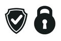 Shield and padlock icons, security approval check icon. Digital protection and security data concept Ã¢â¬â for stock