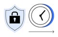 Shield with Lock and Clock Representing Time Management and Security Royalty Free Stock Photo
