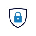 Shield with a padlock. Safe and protect logo on white background. Vector illustration. lock, set, vector, icon, open, closed.icon Royalty Free Stock Photo