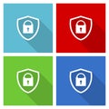 Shield with padlock vector icon, set of flat design symbols in eps 10 for webdesign and mobile apps Royalty Free Stock Photo