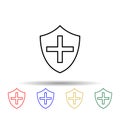 Shield probiotic multi color icon. Simple thin line, outline vector of probiotics icons for ui and ux, website or mobile Royalty Free Stock Photo