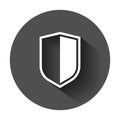 Shield protect icon. Vector illustration with long shadow. Business concept shield defence pictogram. Royalty Free Stock Photo