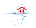 Shield protecting family from flood Royalty Free Stock Photo