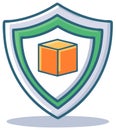 Shield Protecting Orange Cube Icon. Secure Storage Concept. Data, Digital, or Information Safety Royalty Free Stock Photo